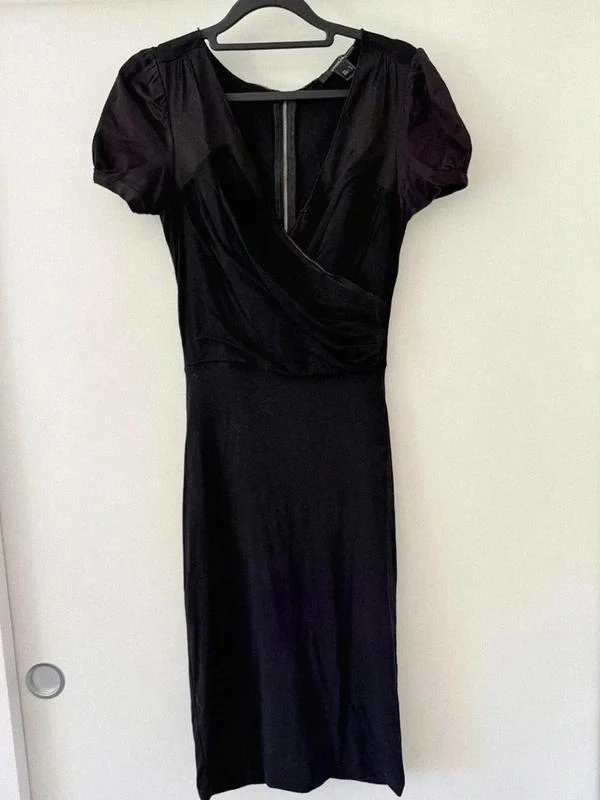 🖤 Mango Suit Robe Noire Cache-Cœur Midi Taille M Chic Soirée Cocktail Femme